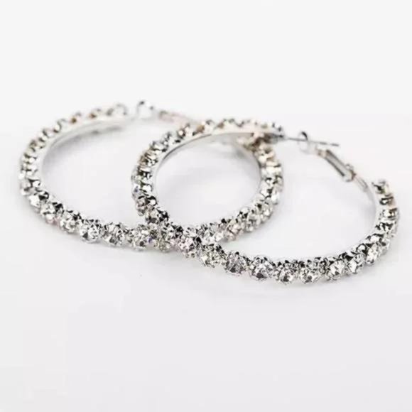 NEW Luxury Hoop Micro Paved Shiny Diamond Earrings - Picture 5 of 5